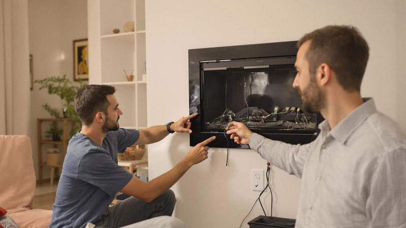Intervention de techniciens sur une cheminée électrique