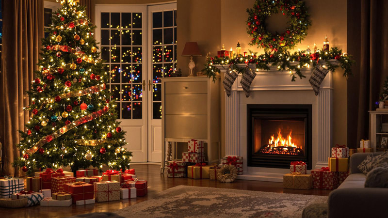 Décoration avec une cheminée électrique à Noël