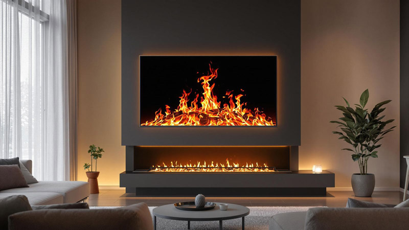 cheminée électrique moderne avec des flamme virtuelle réaliste